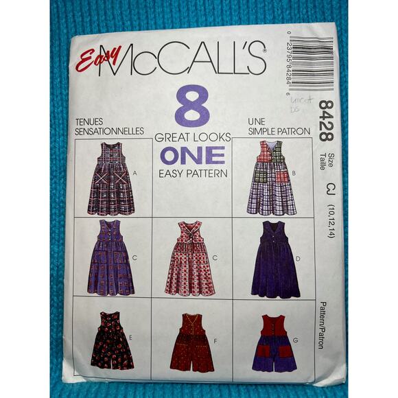 McCalls 8428 Sewing pattern girls Jumper dress romper 1980s size 10 12 14 - Picture 1 of 5